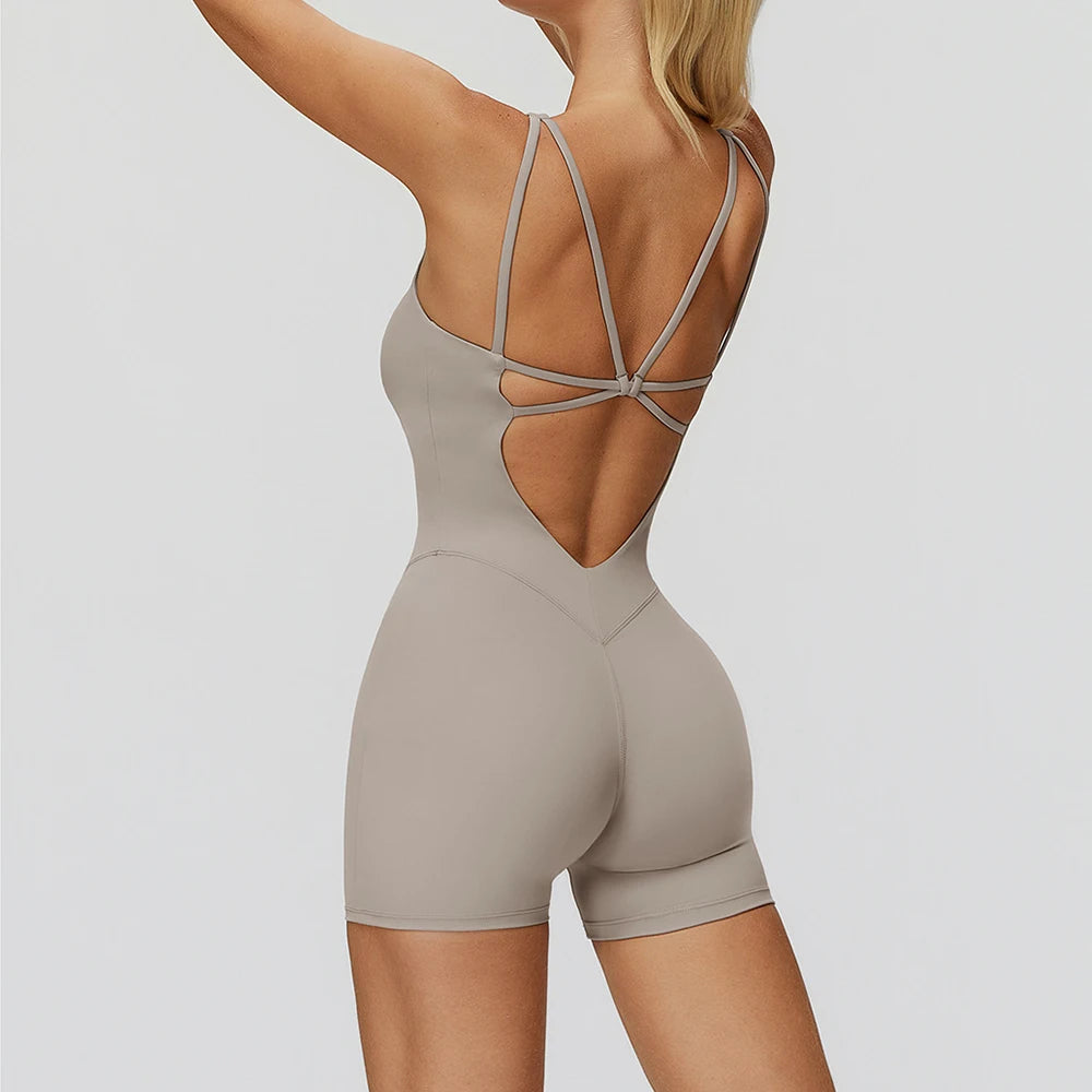 Backless Yoga Romper – Seamless One-Piece Fitness Jumpsuit