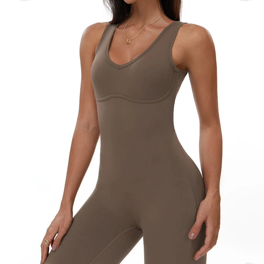 Seamless Sleeveless Flared-Leg Jumpsuit – Sculpting One-Piece