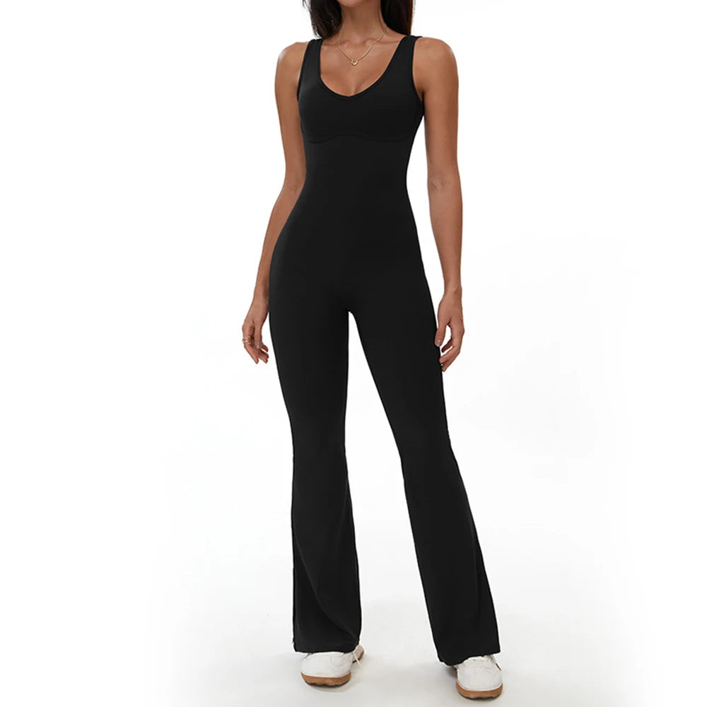 Seamless Sleeveless Flared-Leg Jumpsuit – Sculpting One-Piece