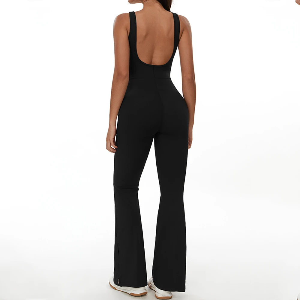 Seamless Sleeveless Flared-Leg Jumpsuit – Sculpting One-Piece
