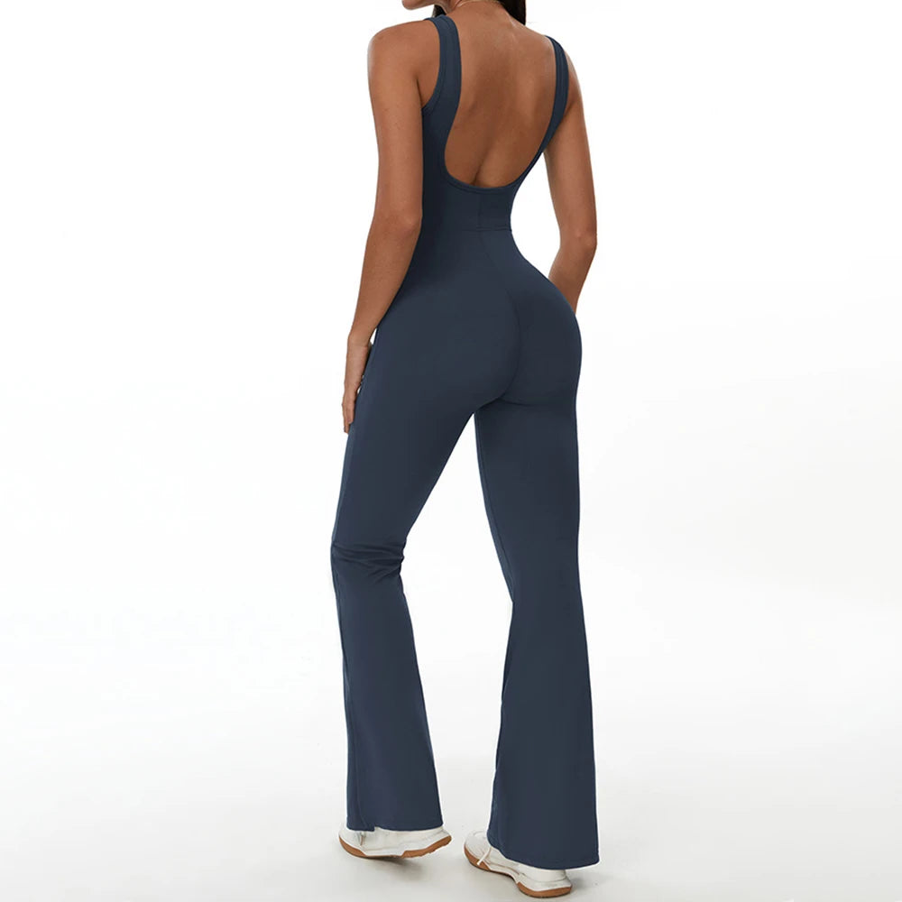 Seamless Sleeveless Flared-Leg Jumpsuit – Sculpting One-Piece