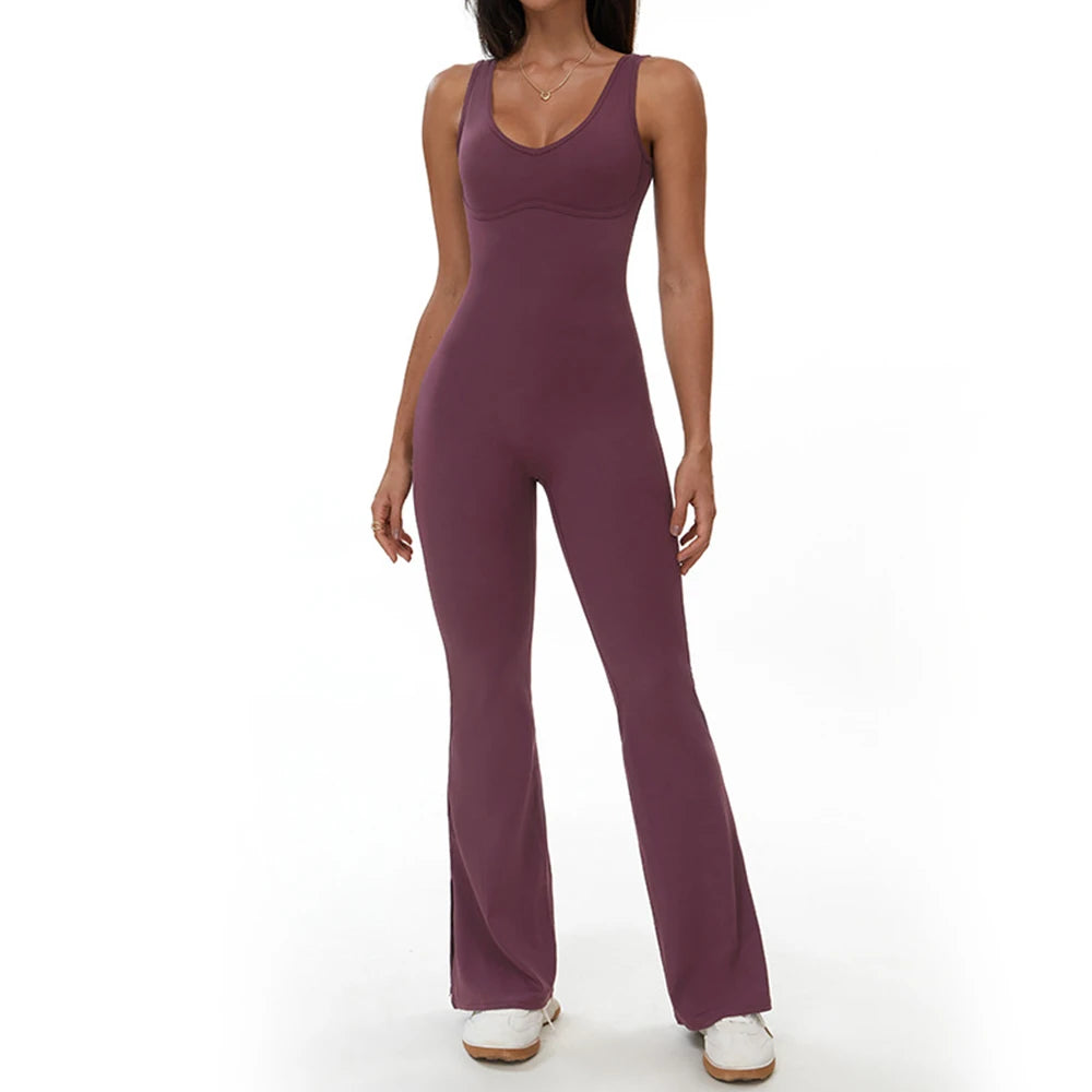 Seamless Sleeveless Flared-Leg Jumpsuit – Sculpting One-Piece