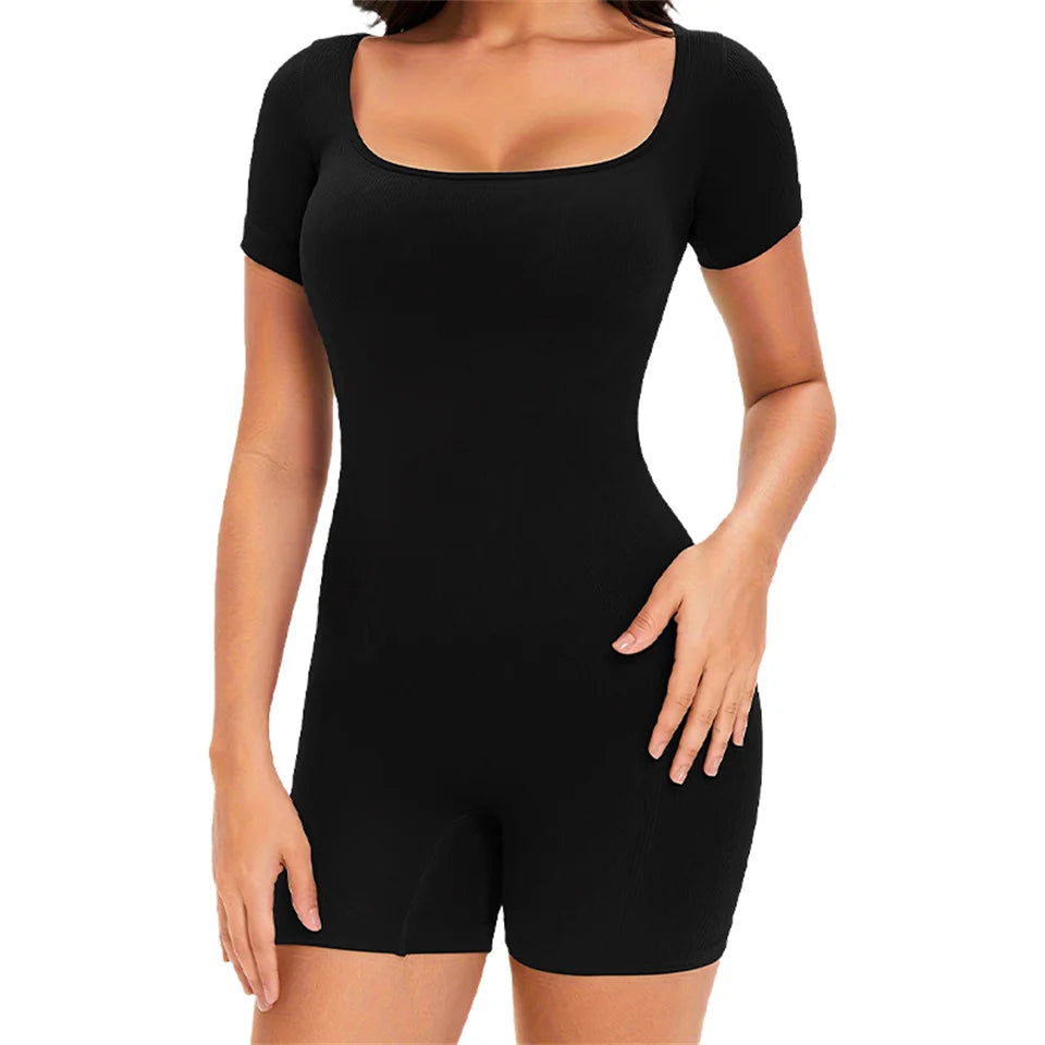 Short Sleeve Seamless Shapewear Bodysuit – Tummy Control & Body Smoothing