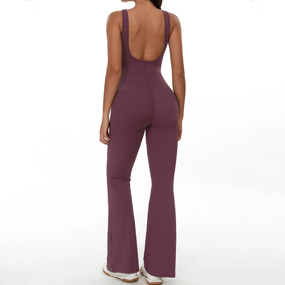 Seamless Sleeveless Flared-Leg Jumpsuit – Sculpting One-Piece
