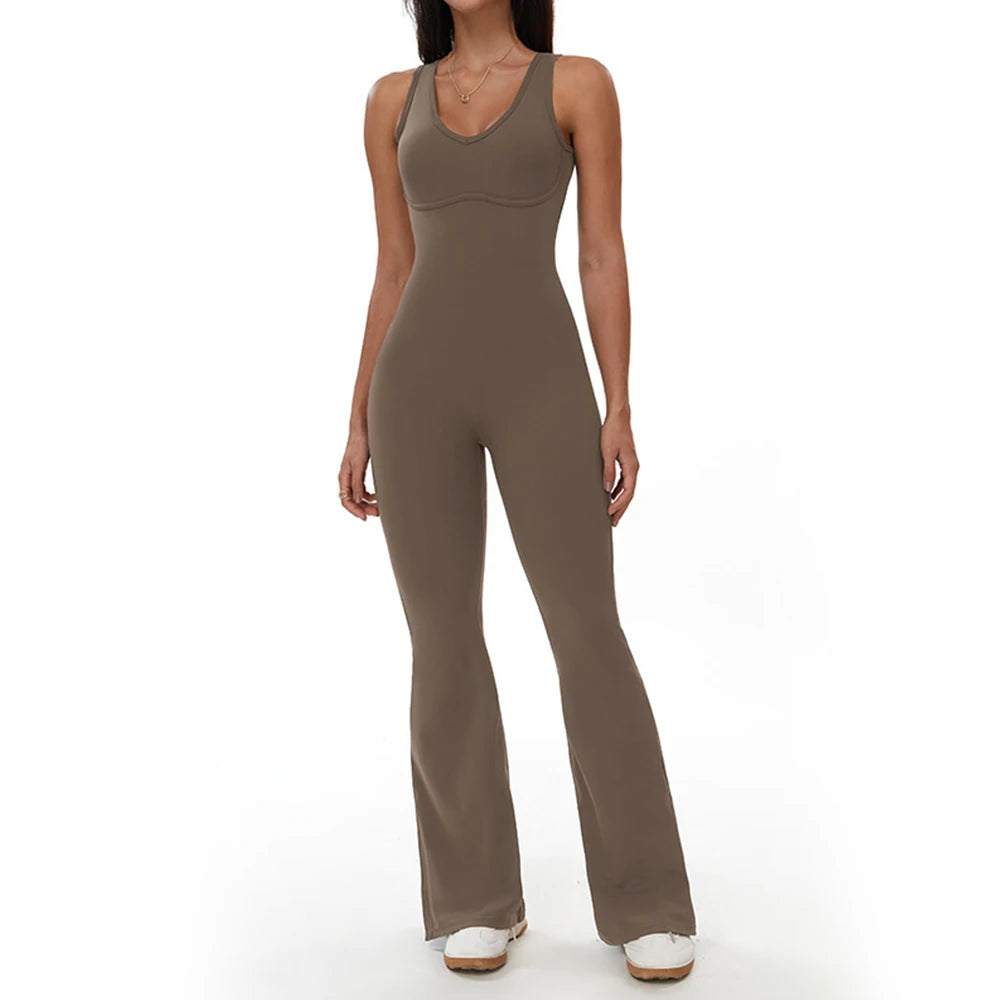 Seamless Sleeveless Flared-Leg Jumpsuit – Sculpting One-Piece