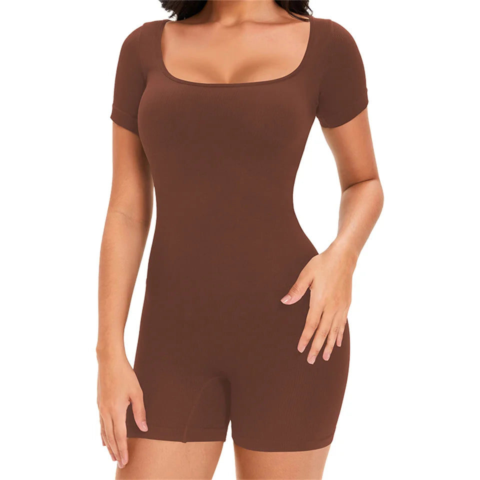 Short Sleeve Seamless Shapewear Bodysuit – Tummy Control & Body Smoothing
