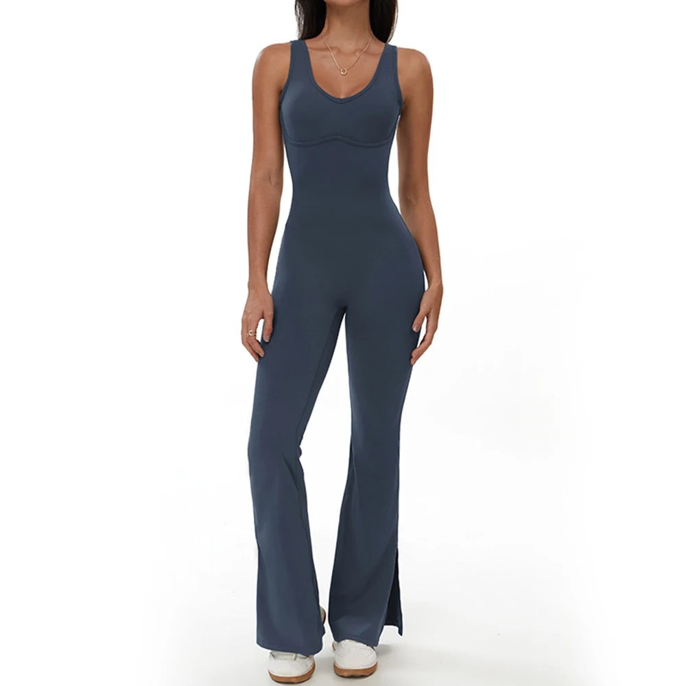Seamless Sleeveless Flared-Leg Jumpsuit – Sculpting One-Piece